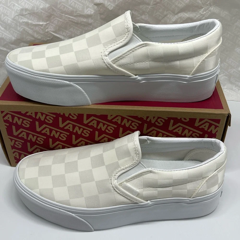 Vans Classic Slip-On Stackform Satin Checkerboard White VN000CN1CJ7 Platform